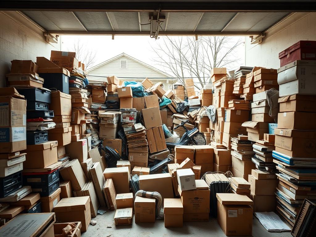 Cluttered garage before junk removal